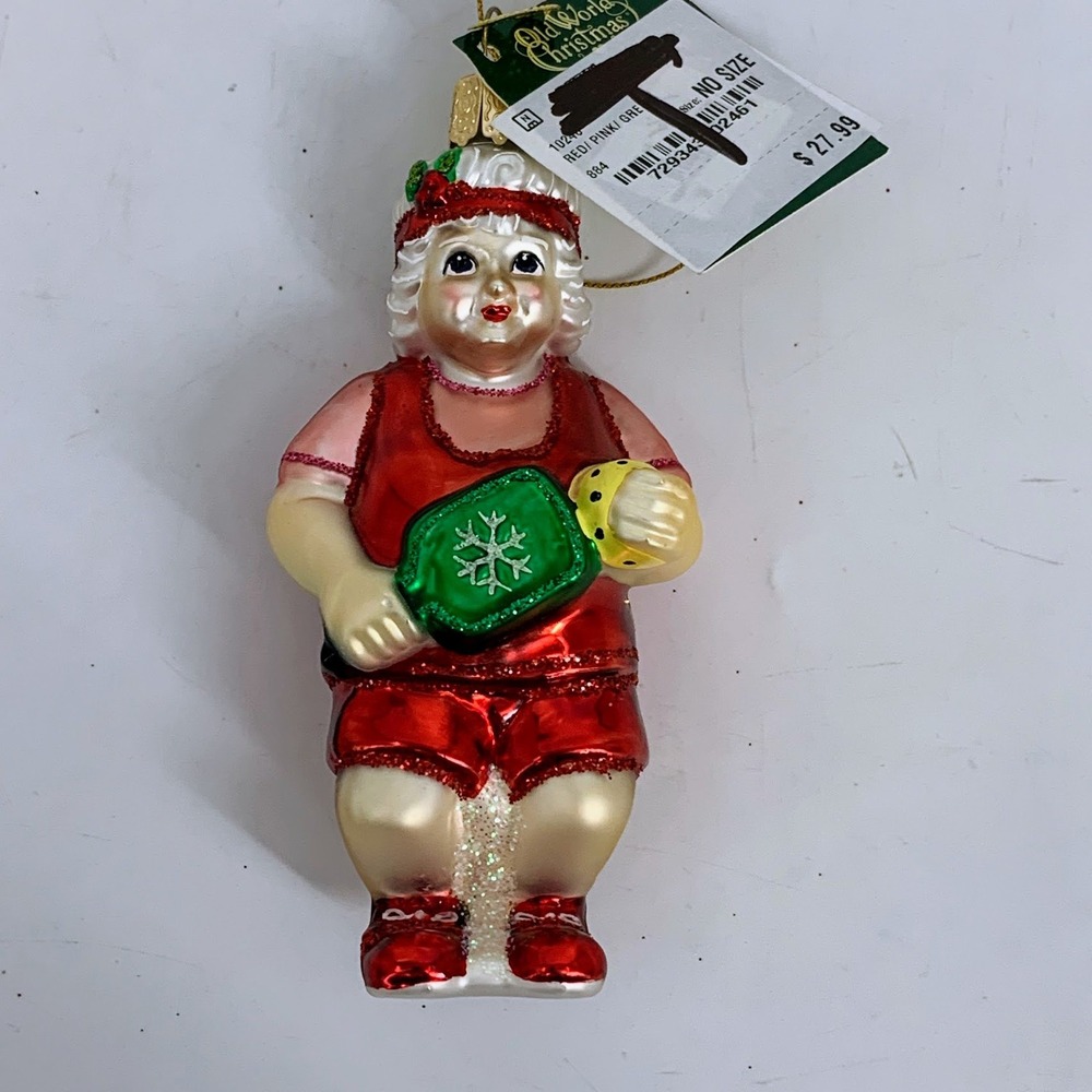 Old World Christmas‎ Pickleball Mrs Claus Glass Ornament Red Green Gift